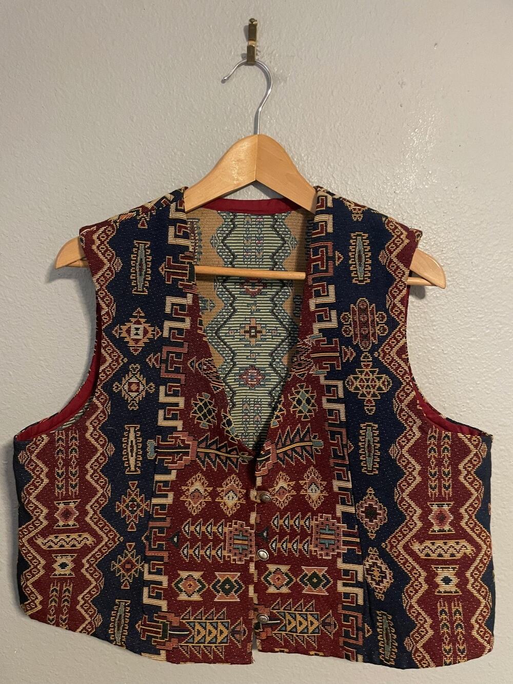 Vintage Carla Womens Vest Size Large Button Up Multicolor Aztec Southwestern 90s